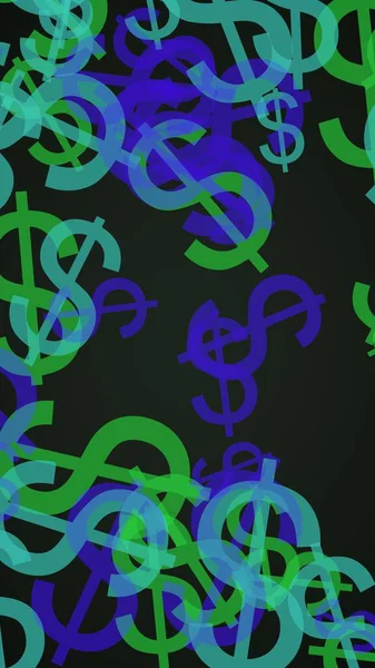 Sinais Multicoloridos Dólares Translúcidos Fundo Escuro Tons Verdes Ilustração — Fotografia de Stock