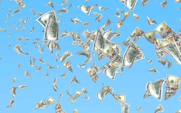 フライングドル紙幣は青い背景に隔離されています お金が飛んでいる 100 Us紙幣新しいサンプル 3Dイラスト — ストック写真