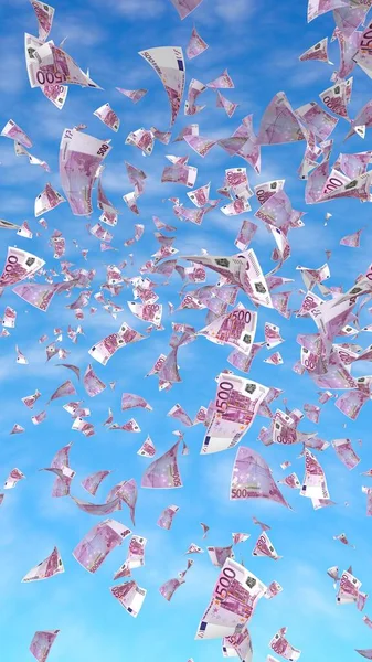 Voando Notas Euro Contra Fundo Céu Dinheiro Está Voar 500 — Fotografia de Stock
