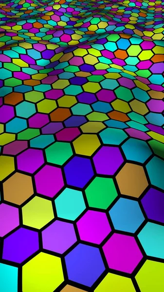 Honeycomb Multi Colored Perspective View Polygon Look Honeycomb Wavy Surface — Stock Photo, Image