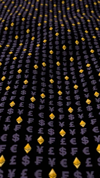 Ethereum Clásico Moneda Sobre Fondo Oscuro Símbolo Criptográfico Digital Efecto —  Fotos de Stock