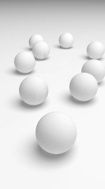 Beyaz soyut arka plan. Beyaz toplar beyaz arka planda izole edilmiş. 3B illüstrasyon
