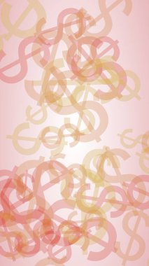 Beyaz arka planda saydam dolar işaretleri var. 3B illüstrasyon