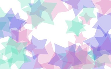 Beyaz arkaplanda çok renkli yarı saydam yıldızlar. Kırmızı tonlar. 3B illüstrasyon