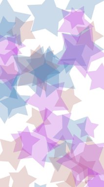 Beyaz arkaplanda çok renkli yarı saydam yıldızlar. Dikey görüntü yönlendirmesi. 3B illüstrasyon