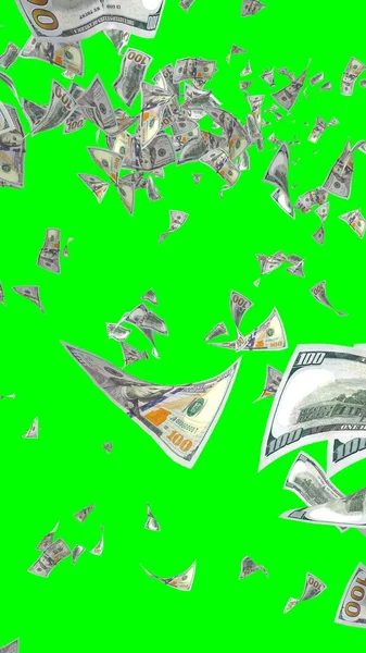 Vliegende Dollars Bankbiljetten Geïsoleerd Chromakey Het Geld Vliegt Lucht 100 — Stockfoto