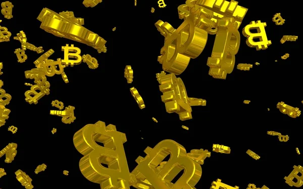 Karanlık bir arka planda dijital para birimi sembolü Bitcoin. Bitcoin düşüşü. Sanal ekranda kripto para birimi grafiği. İş, finans ve teknoloji kavramı. 3B illüstrasyon