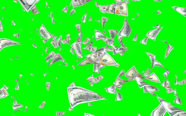 Billetes Dólares Voladores Aislados Cromakey Dinero Vuela Aire 100 Billetes — Foto de Stock