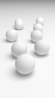 Beyaz soyut arka plan. Beyaz toplar beyaz arka planda izole edilmiş. 3B illüstrasyon