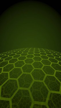 Bal peteklerinin çok katmanlı küresi, koyu arkaplanda sarı, sosyal ağ, bilgisayar ağı, teknoloji, küresel ağ. 3B illüstrasyon