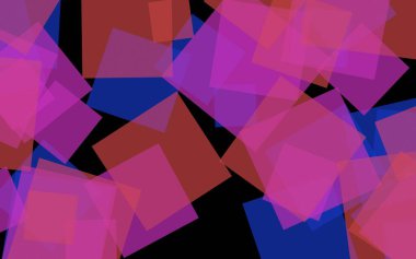 Koyu arka plan üzerinde çok renkli yarı saydam kareler. Pembe tonları. 3d illüstrasyon