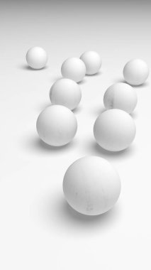 Beyaz soyut arka plan. Beyaz toplar beyaz arka planda izole edilmiş. 3B illüstrasyon