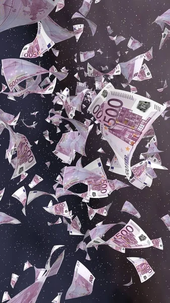 Flying Euro Banknotes Outer Space Starry Background Money Flying Outer — Stock Photo, Image