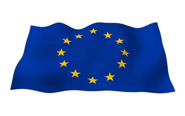 轻轻飘扬的欧盟旗帜被白色背景隔离 3D渲染 欧洲的象征 3D插图 — 图库照片