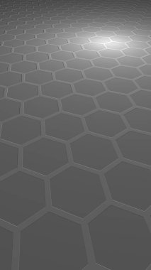 Gri arka plandaki petek. Çokgen in perspektif görünümü petek gibi görünüyor. Ekstrüde, yumru hücresi. Biyometrik geometri. Dikey görüntü yönlendirmesi. 3d illüstrasyon