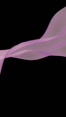 Soyut dalga. Eşarp. Siyah arka planda parlak kurdele. Soyut duman. Raster hava desteği. Dikey görüntü yönlendirmesi. 3B illüstrasyon