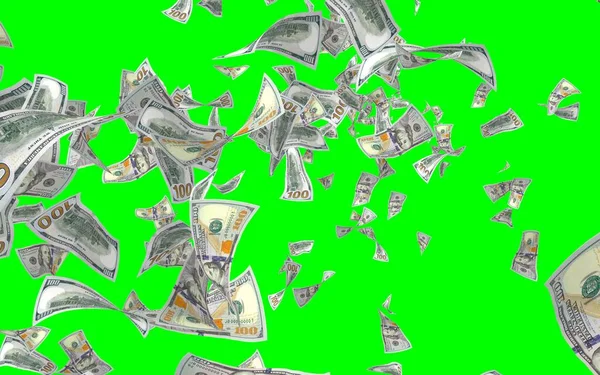 Banconote Dollari Volanti Isolate Chromakey Soldi Volano Aria 100 Banconote — Foto Stock