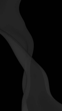 Siyah soyut arka plan. Kanat çırpan siyah eşarp. Rüzgâr siyah kumaşında sallanıyor. Dikey oryantasyon. 3B illüstrasyon