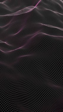 Karanlık bir arka plan üzerinde soyut manzara. Siber uzay sarı ızgarası. merhaba teknoloji ağı. 3d illüstrasyon