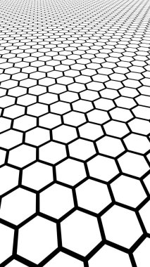 Beyaz arka plan daki siyah petek. Çokgen in perspektif görünümü petek gibi görünüyor. Biyometrik geometri. Dikey görüntü yönlendirmesi. 3d illüstrasyon