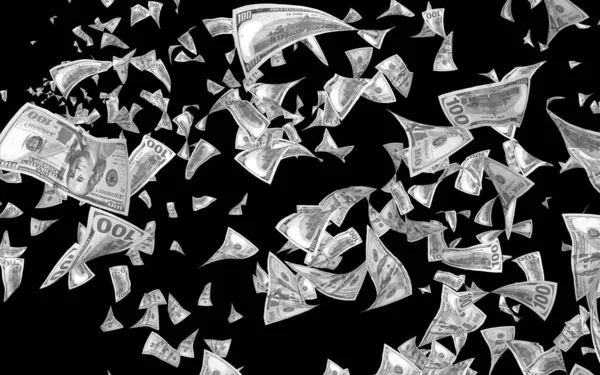 Billetes Dólares Voladores Aislados Sobre Fondo Oscuro Dinero Vuela Aire — Foto de Stock