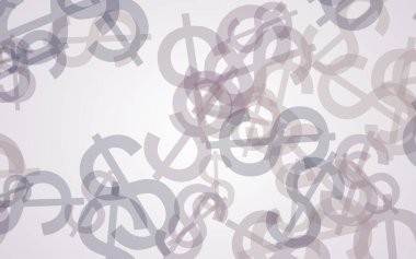 Beyaz arka planda gri yarı saydam dolar işaretleri. Kırmızı tonları. 3d illüstrasyon