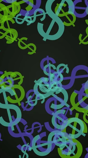 Signos Dólar Translúcidos Multicolores Sobre Fondo Oscuro Tonos Verdes Ilustración —  Fotos de Stock