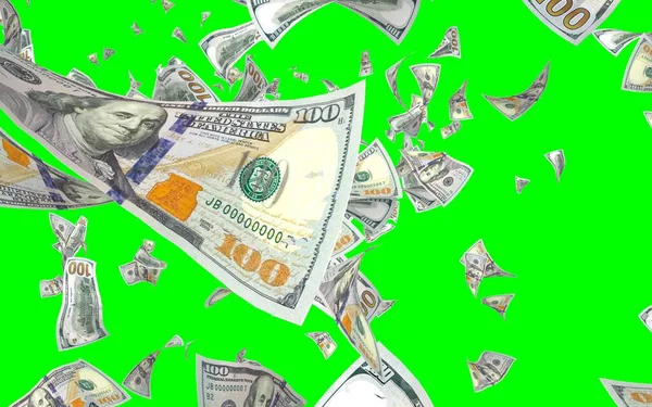 Vliegende Dollars Bankbiljetten Geïsoleerd Chromakey Het Geld Vliegt Lucht 100 — Stockfoto