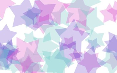 Beyaz arkaplanda çok renkli yarı saydam yıldızlar. Kırmızı tonlar. 3B illüstrasyon