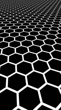 Siyah arka plan üzerinde beyaz petek. Çokgen in perspektif görünümü petek gibi görünüyor. Biyometrik geometri. 3d illüstrasyon