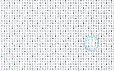 Ethereum kristal ve para beyaz bir arka plan üzerinde. Dijital kripto sembolü. Döviz dalga etkisi, piyasa dalgalanmaları. İş konsepti. 3d illüstrasyon