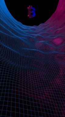 Soyut karanlık arka planda dijital para birimi sembolü Bitcoin. Kripto para piyasasının büyümesi. İş, finans ve teknoloji konsepti. 3d illüstrasyon