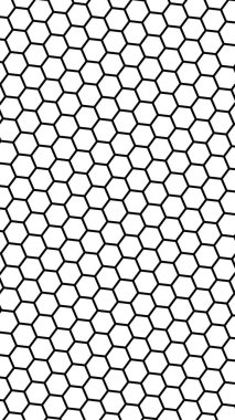 Beyaz arka plan daki siyah petek. Çokgen in perspektif görünümü petek gibi görünüyor. Biyometrik geometri. Dikey görüntü yönlendirmesi. 3d illüstrasyon