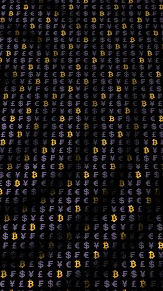 Bitcoin Valuta Sötét Háttérrel Digitális Crypto Pénznem Szimbólum Hullámhatás Devizapiaci — Stock Fotó