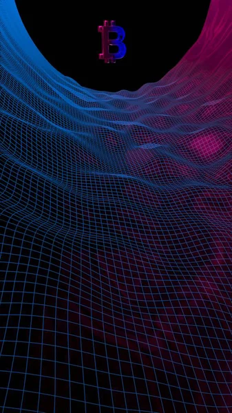 Soyut karanlık arka planda dijital para birimi sembolü Bitcoin. Kripto para piyasasının büyümesi. İş, finans ve teknoloji konsepti. 3d illüstrasyon
