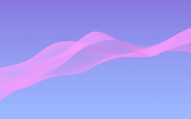 Mavi gökyüzü soyut arka plan pembe dalga. Çırpınan pembe atkı. Rüzgar pembesi kumaşa el sallıyor. 3d illüstrasyon
