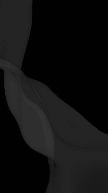 Siyah soyut arka plan. Kanat çırpan siyah eşarp. Rüzgâr siyah kumaşında sallanıyor. Dikey oryantasyon. 3B illüstrasyon