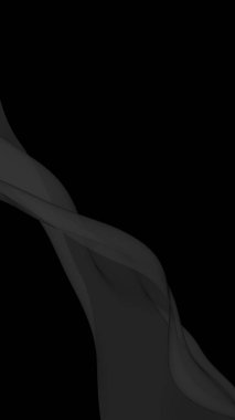 Siyah soyut arka plan. Kanat çırpan siyah eşarp. Rüzgâr siyah kumaşında sallanıyor. Dikey oryantasyon. 3B illüstrasyon