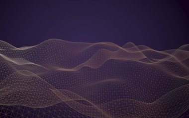 Soyut manzara arka plan. Siber uzay mor ızgarası. merhaba teknoloji ağı. 3d illüstrasyon