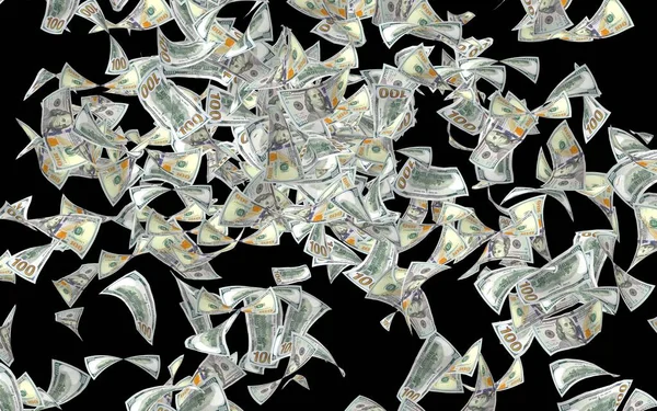 Dolar Banknotlar Uçan Koyu Arka Plan Üzerinde Izole Para Havada — Stok fotoğraf