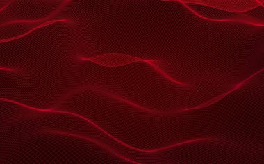 Kırmızı arka planda soyut manzara. Siber uzay şebekesi. merhaba teknoloji ağı. 3d illüstrasyon