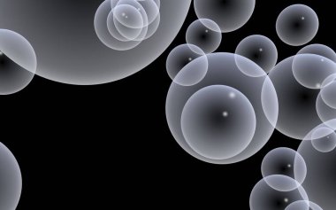 Karanlık arka plan ve aydınlık kabarcıklar. Duvar kağıdı, balonlu doku. 3B illüstrasyon