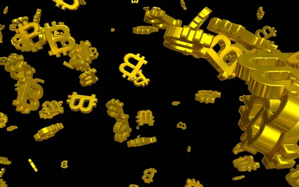 Karanlık Bir Arka Planda Dijital Para Birimi Sembolü Bitcoin Bitcoin — Stok fotoğraf