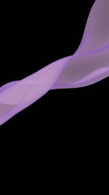 Soyut dalga. Eşarp. Siyah arka planda parlak kurdele. Soyut duman. Raster hava desteği. Dikey görüntü yönlendirmesi. 3B illüstrasyon