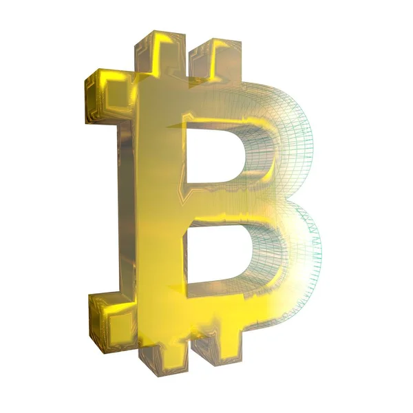 Signo Bitcoin Cuadrícula Verde Convierte Oro Sobre Fondo Blanco Ilustración —  Fotos de Stock