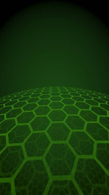 Bal peteklerinin çok katmanlı küresi, koyu arkaplanda sarı, sosyal ağ, bilgisayar ağı, teknoloji, küresel ağ. 3B illüstrasyon