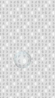Gri arka planda Bitcoin ve para birimi. Dijital kripto para birimi sembolü. İş konsepti. Piyasa görüntüsü. 3B illüstrasyon