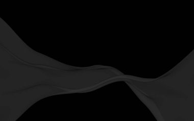 Siyah soyut arka plan. Kanat çırpan siyah eşarp. Rüzgâr siyah kumaşında sallanıyor. 3B illüstrasyon