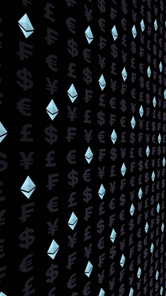 Ethereum Crystal Och Valuta Mörk Bakgrund Symbol För Digital Krypto — Stockfoto