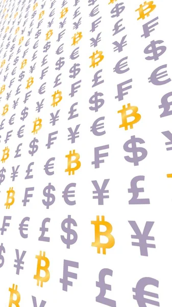 Bitcoin Waluta Białym Tle Cyfrowy Krypto Symbol Waluty Efekt Falowy — Zdjęcie stockowe